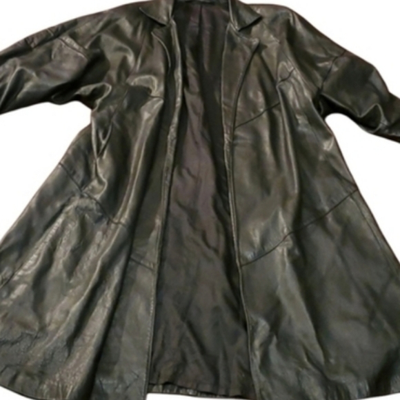 Black Leather trench coat  Mens VINTAGE Size L Matrix - Picture 1 of 16